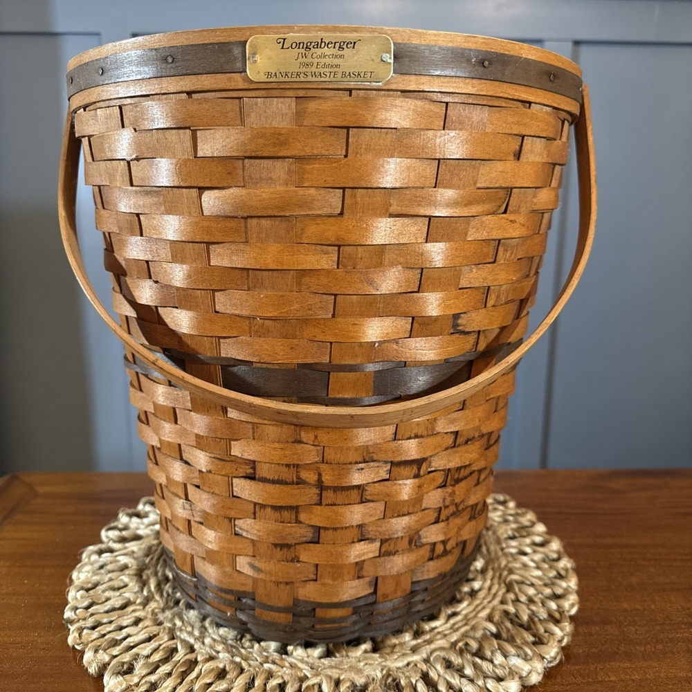 Vintage Longaberger‎ 1989 JW Collection Bankers Waste Basket 12.5 x 13.5
